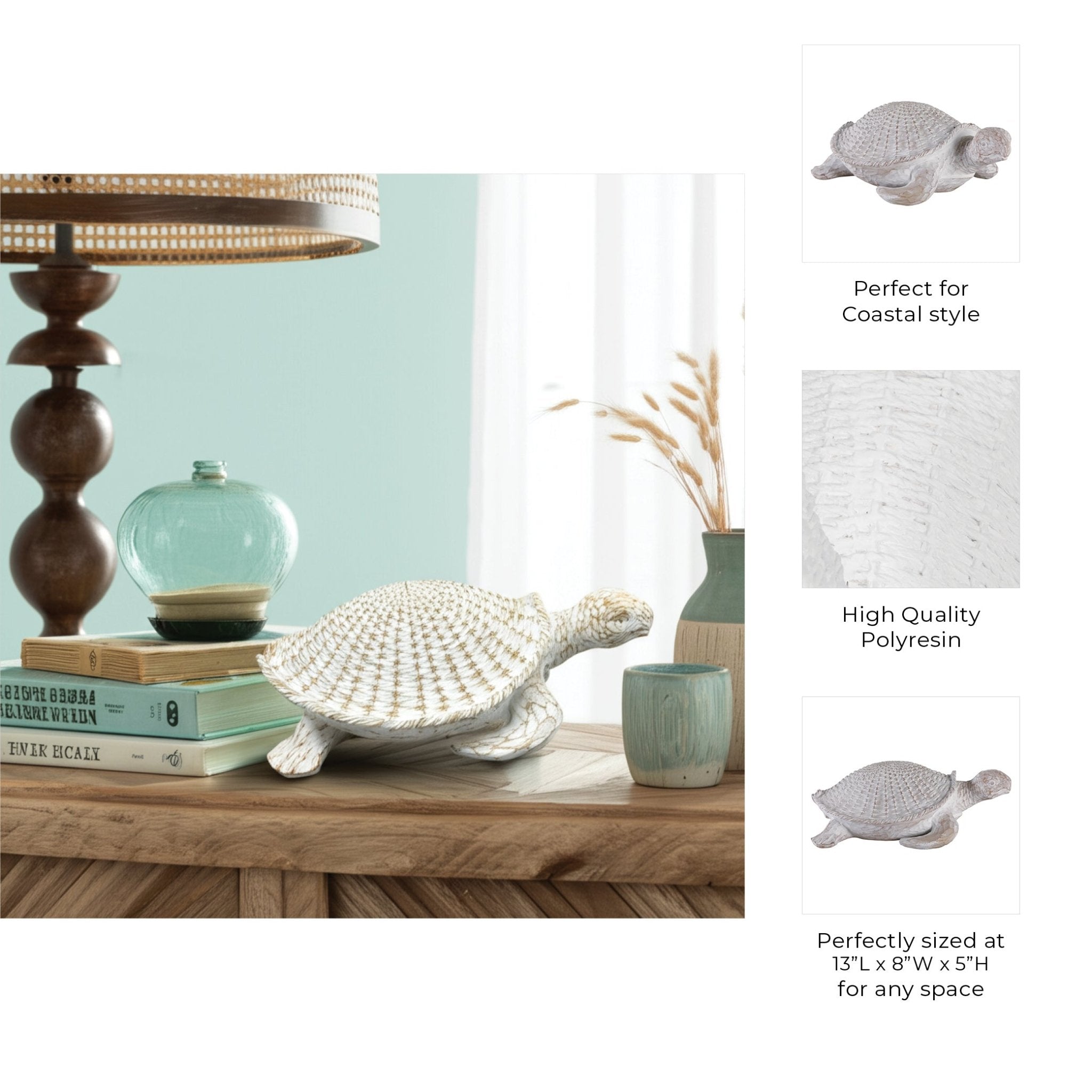 13" Sea Turtle Woven Pattern, White Table Decors| Sagebrook Home