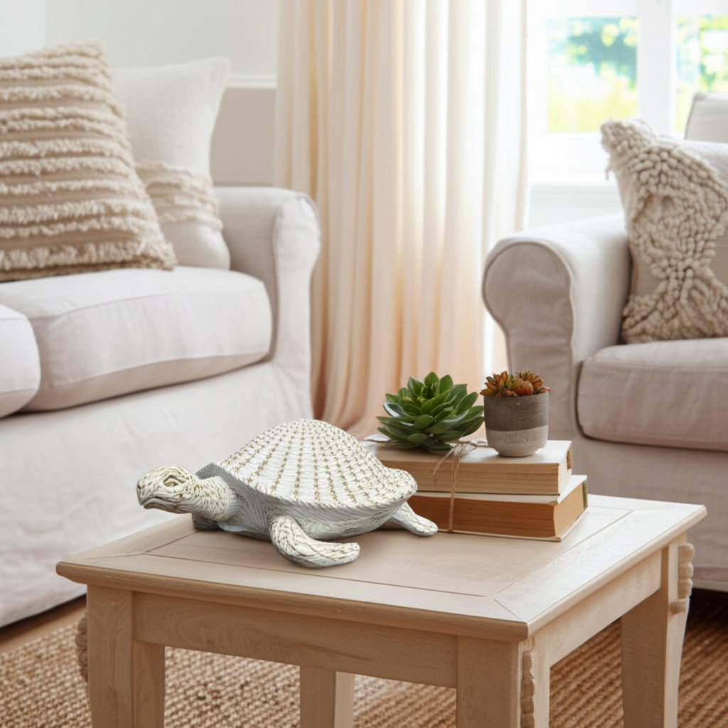 13" Sea Turtle Woven Pattern, White Table Decors| Sagebrook Home