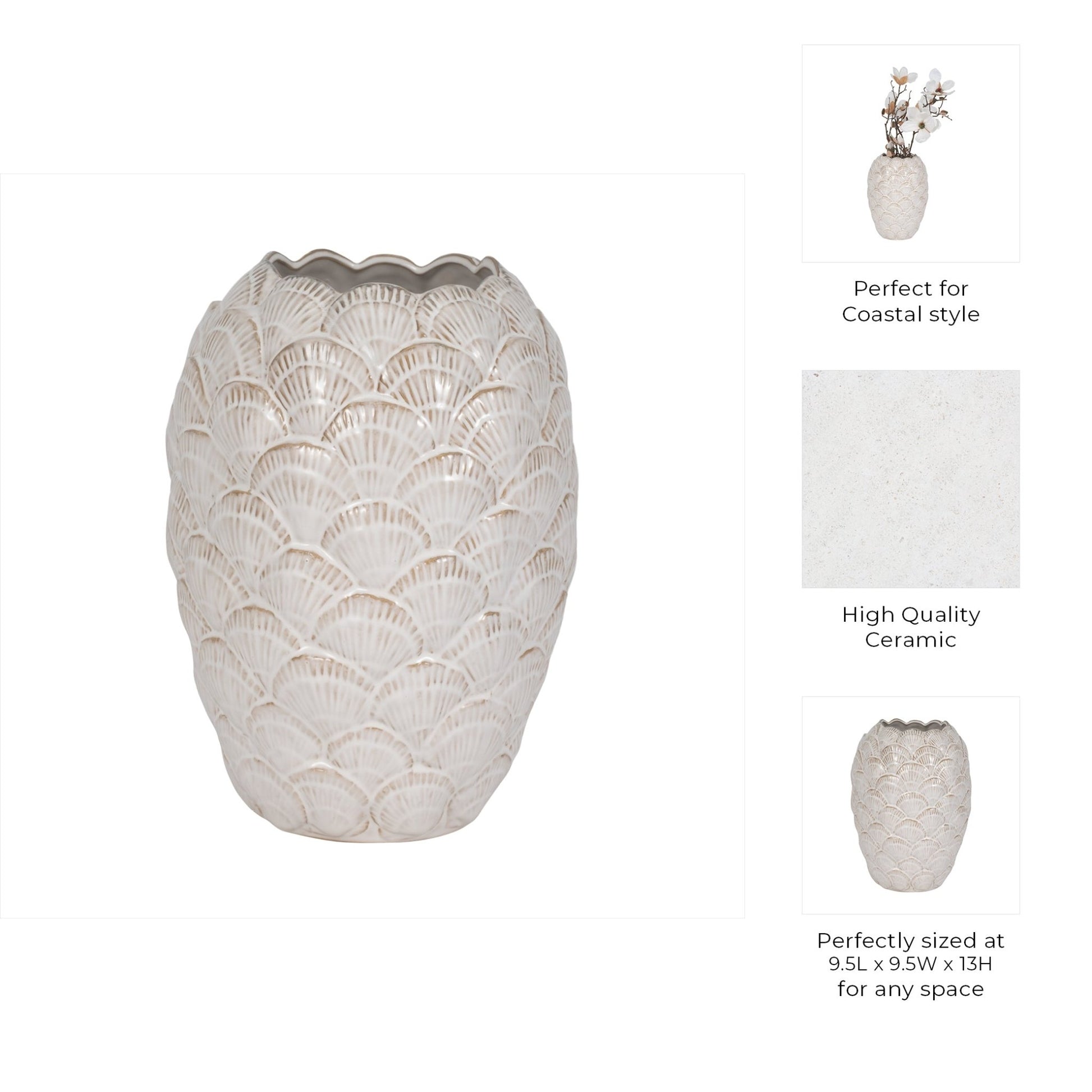 13" Seashells Vase, White Vases and Jars| Sagebrook Home