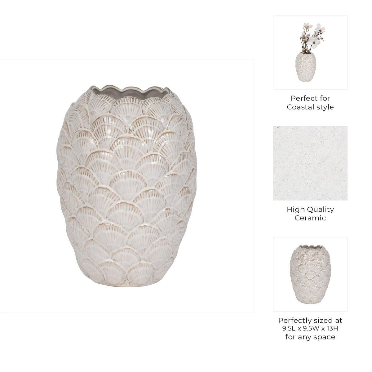 13" Seashells Vase, White Vases and Jars| Sagebrook Home