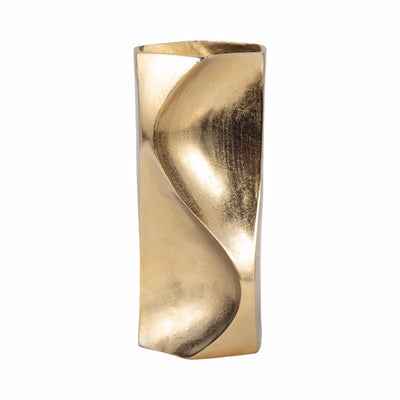 13" Warner Pinched Metal Vase, Gold - Al Rugaib Furniture