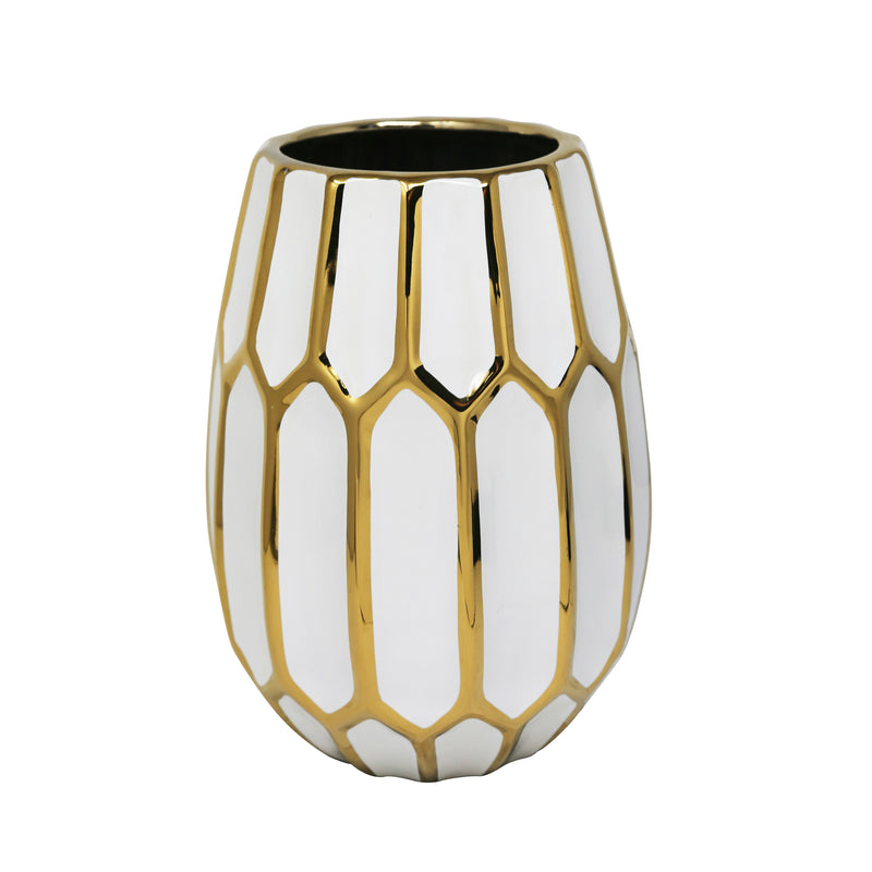 CERAMIC VASE 9.5 WHITE/GOLD