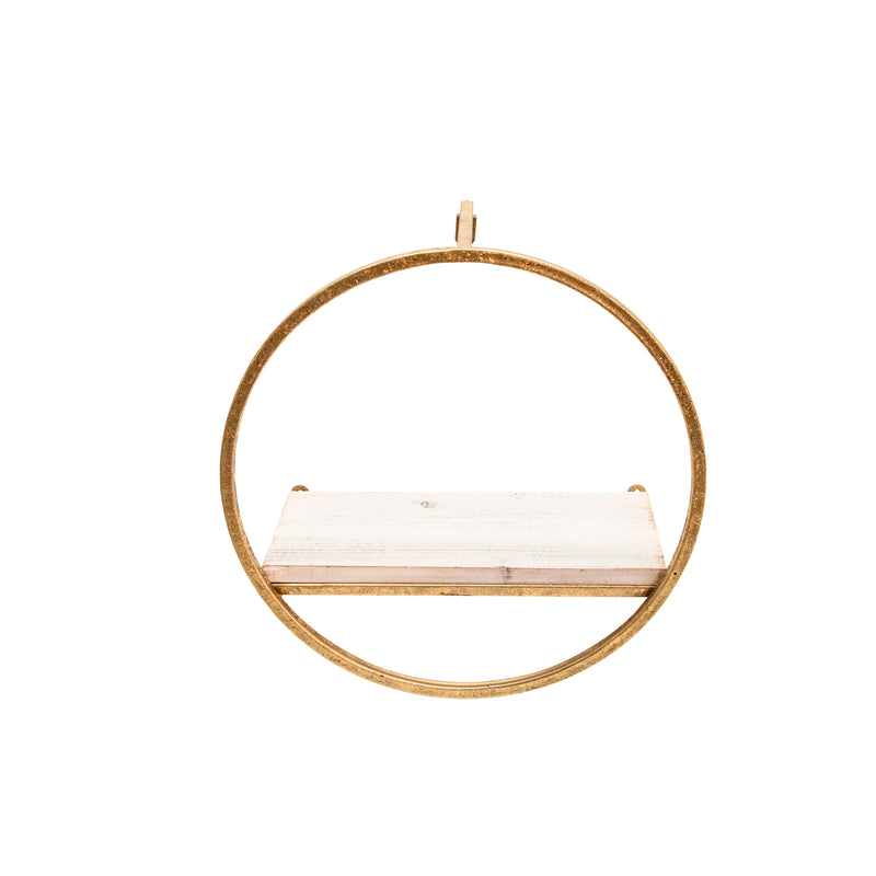 S/3 METAL & WOOD WALL SHELVES, GOLD/WHITE