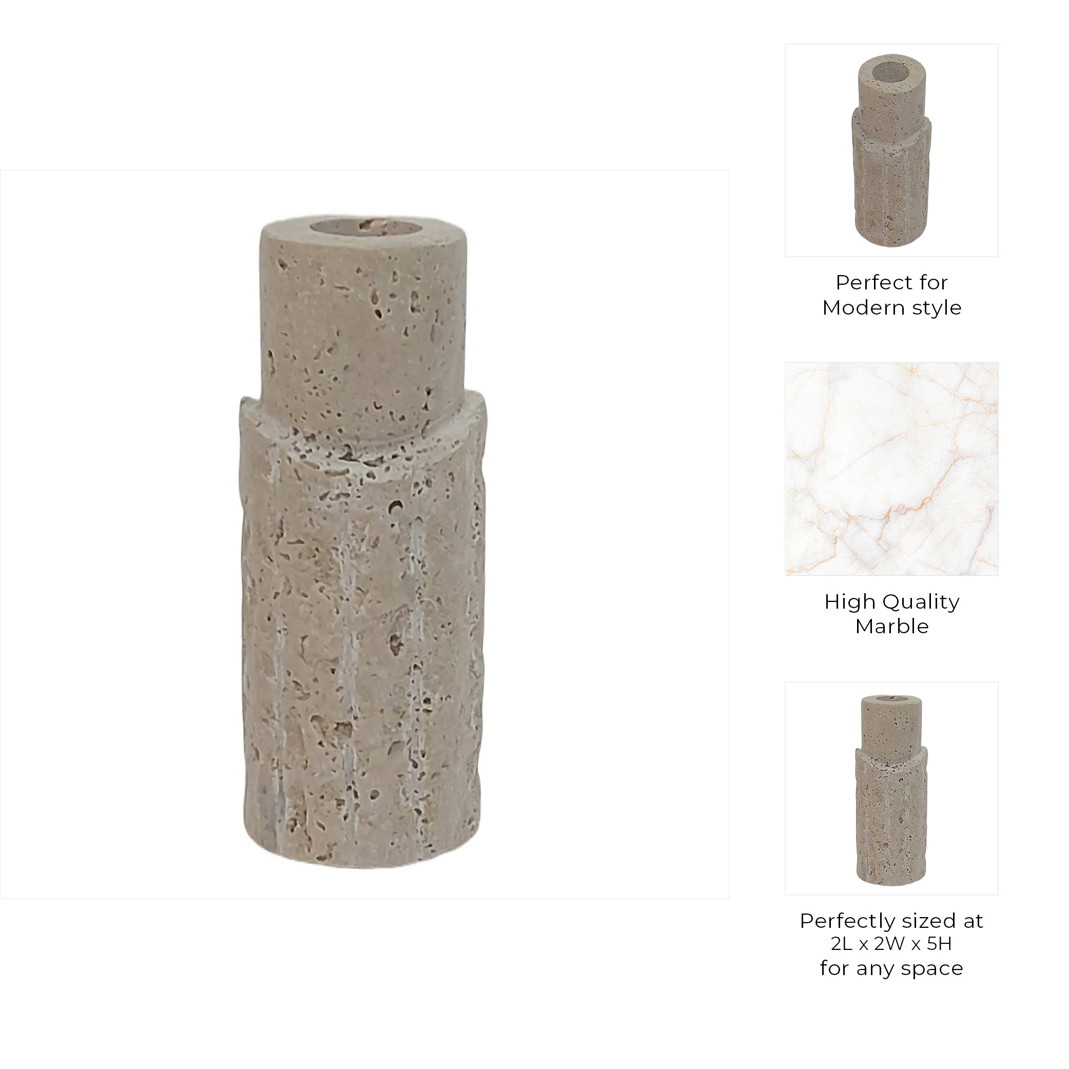 5X2" RAW EDGE TRAVERTINE TAPER HOLDER, TAN Candle Holders| Sagebrook Home
