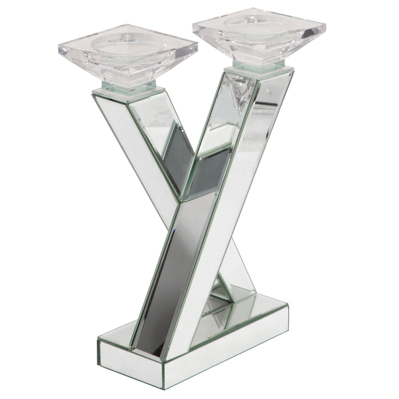 Mirrored 2 Candle "X" Candle Holder, Silver