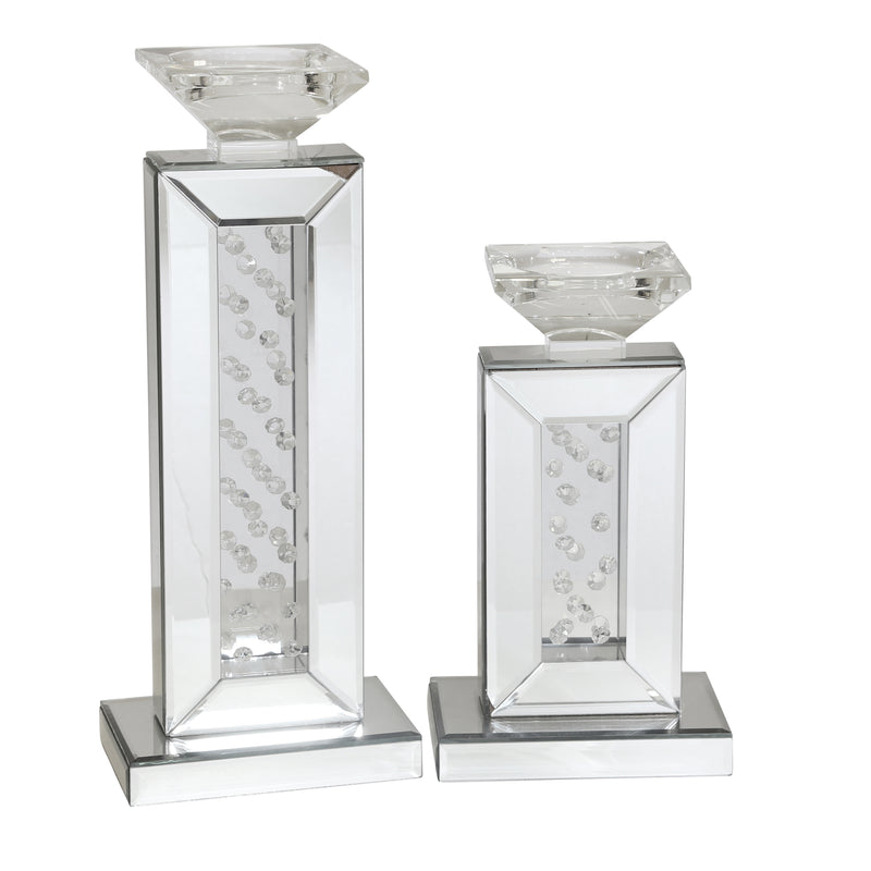 MIRRORED & GLASS CANDLE HOLDER, 14.75"