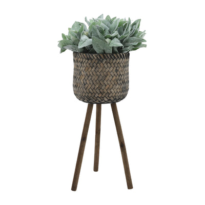 S/2 BAMBOO PLANTERS ON STANDS,BLACK WASH