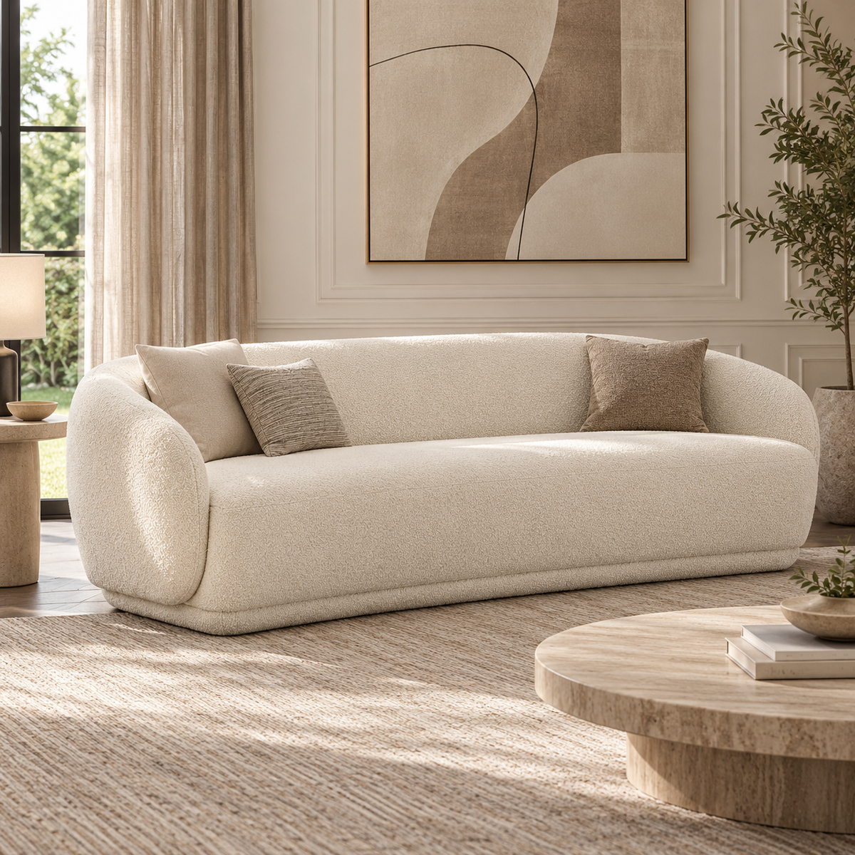 Boho Boucle Sofa (214/240/275cm) - Beige