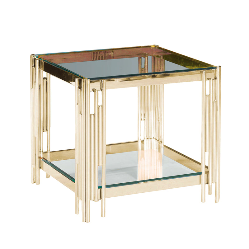 STAINLESS STEEL & GLASS SIDETABLE, GOLD KD