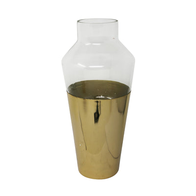 14 METAL & GLASS VASE, GOLD