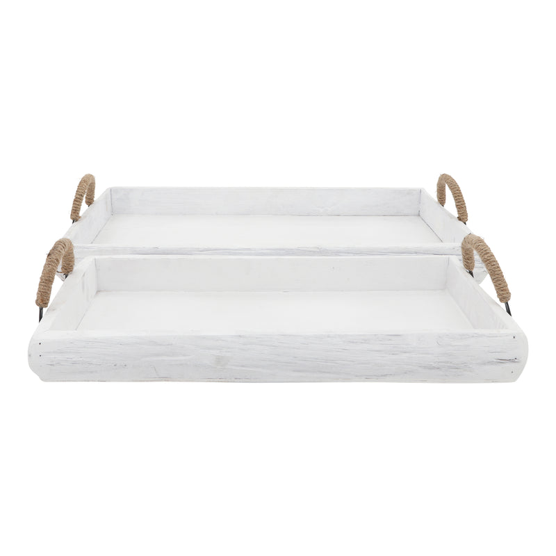 S/2 Wood Trays, White Wash