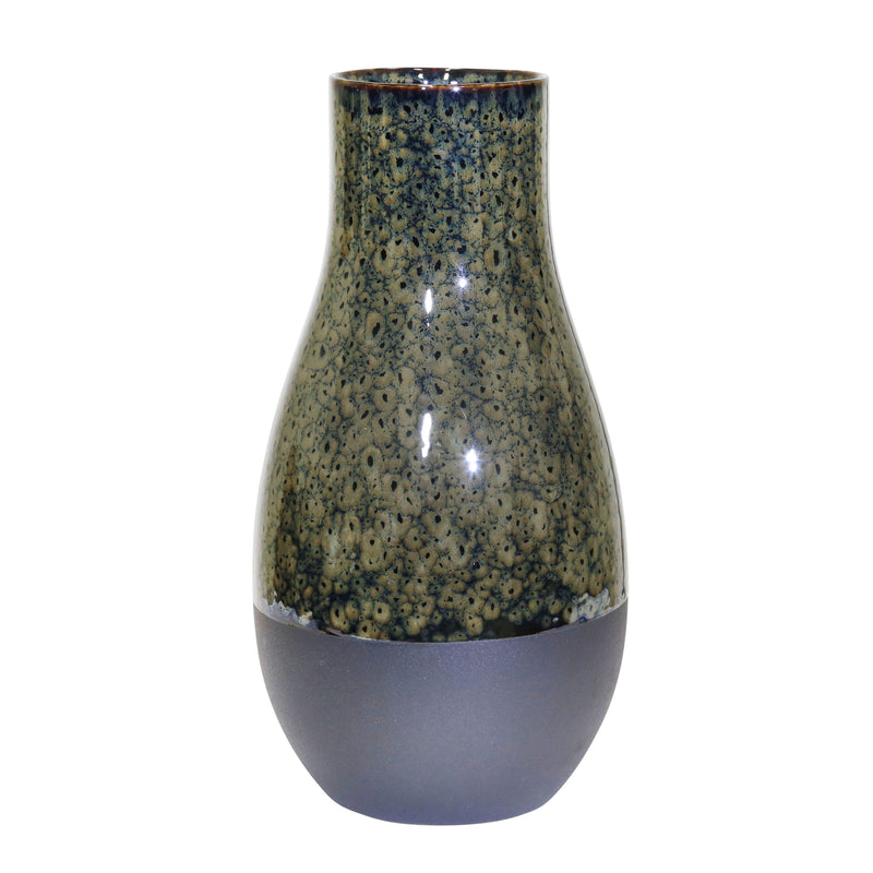 CERAMIC 13.5 VASE, OLIVE/BLACK