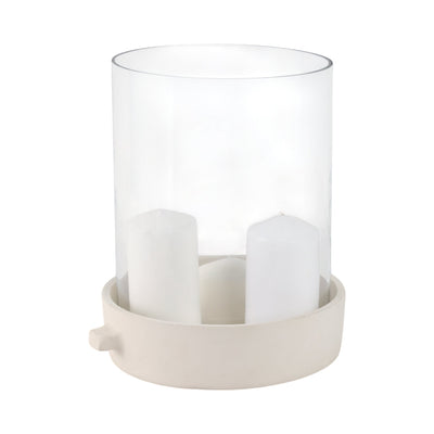 13x13" Terracotta Hurricane Pillar Holder, White - Al Rugaib Furniture