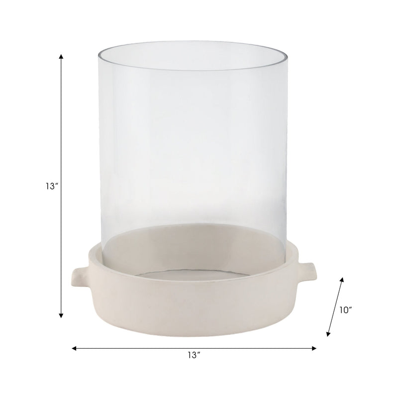 13x13" Terracotta Hurricane Pillar Holder, White - Al Rugaib Furniture