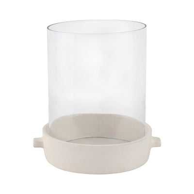 13x13" Terracotta Hurricane Pillar Holder, White - Al Rugaib Furniture