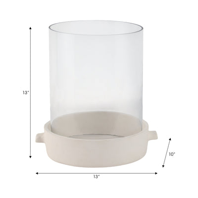 13x13" Terracotta Hurricane Pillar Holder, White - Al Rugaib Furniture