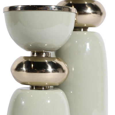 13x4" Curvy Taper & Pillar Holder, Sage/gold - Al Rugaib Furniture