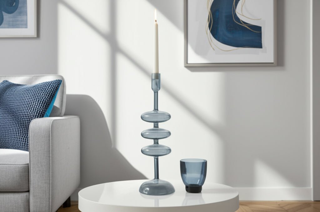 13X4" RETRO BUBBLE TAPER HOLDER, BLUE Candle Holders| Sagebrook Home