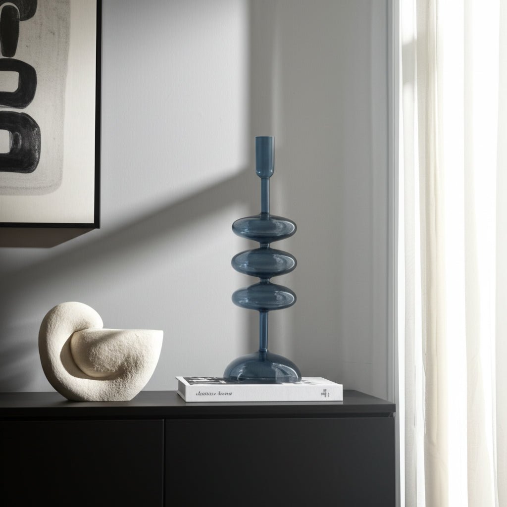 13X4" RETRO BUBBLE TAPER HOLDER, BLUE Candle Holders| Sagebrook Home