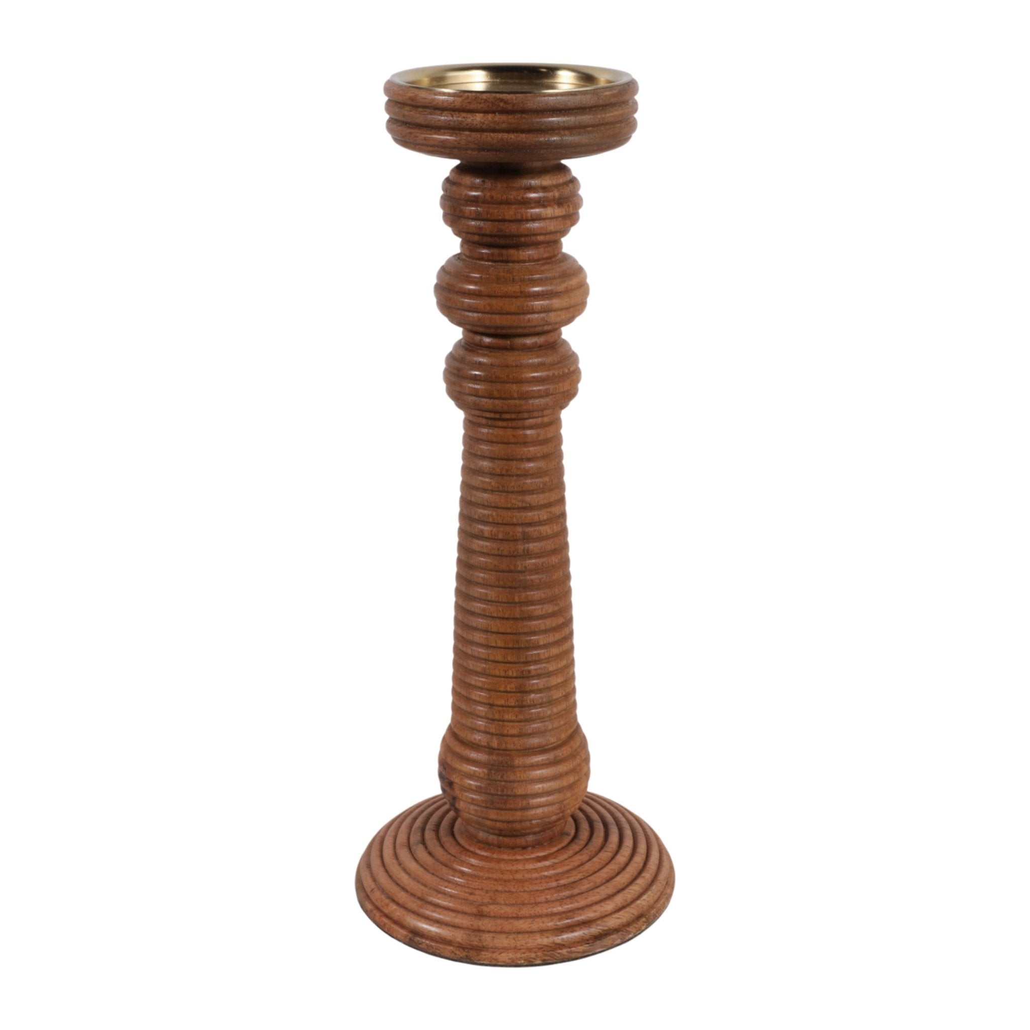 13x6" Ribbed Mango Wood Pillar Holder, Natural Candle Holders| Sagebrook Home