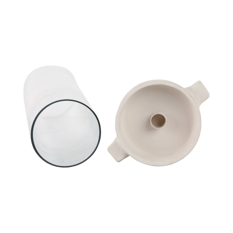 13x7" Terracotta Hurricane Taper Holder, White - Al Rugaib Furniture
