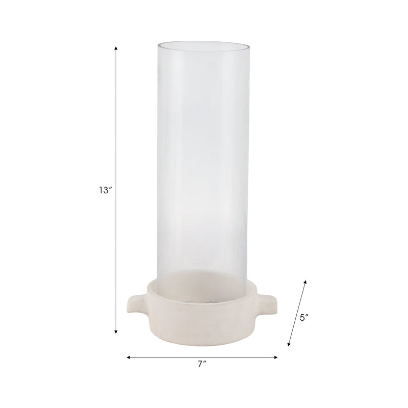 13x7" Terracotta Hurricane Taper Holder, White - Al Rugaib Furniture