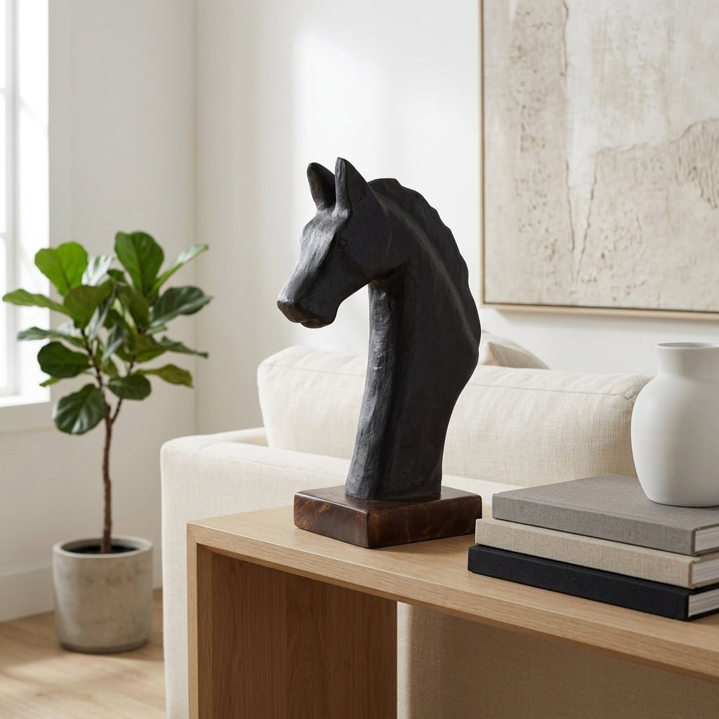 13x8" Paper Mache Horse Bust, Black/brown Table Decors| Sagebrook Home