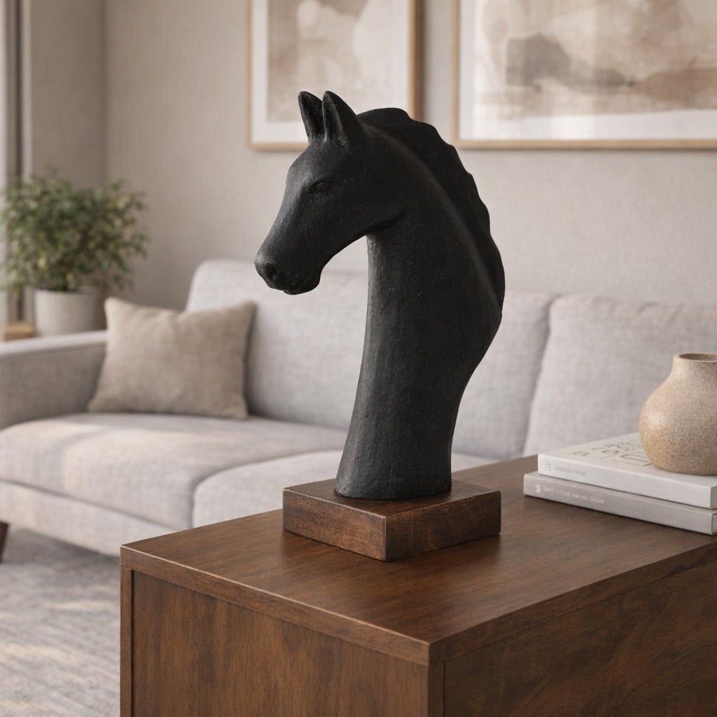 13x8" Paper Mache Horse Bust, Black/brown Table Decors| Sagebrook Home