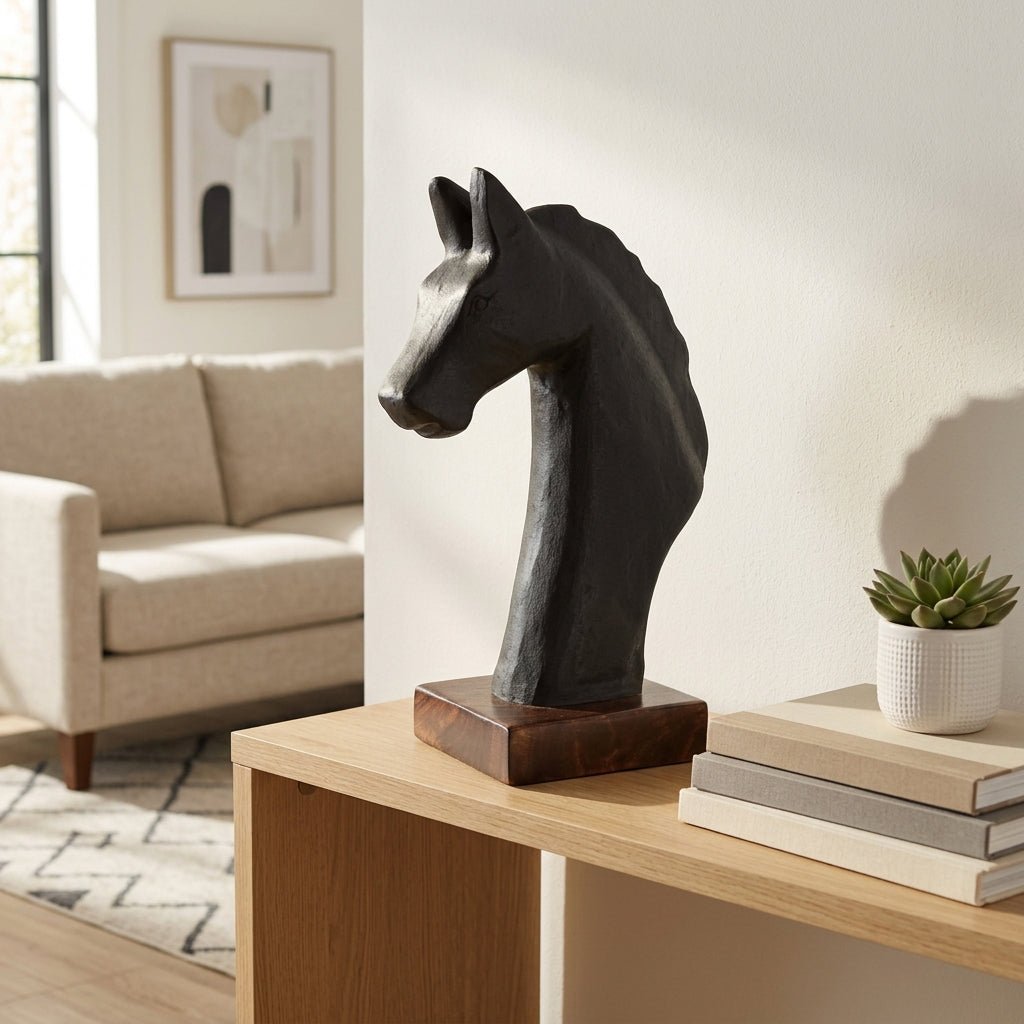 13x8" Paper Mache Horse Bust, Black/brown Table Decors| Sagebrook Home