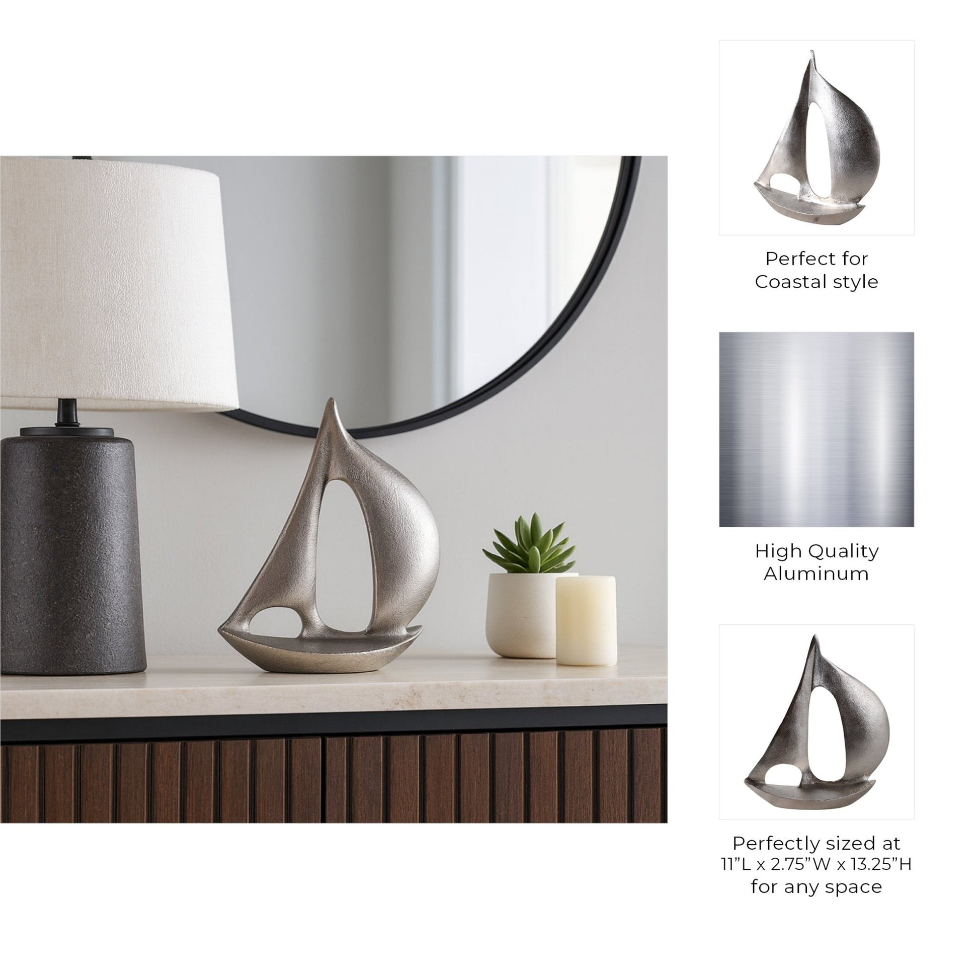 13x9" Metal Sail Boat, Silver Table Decors| Sagebrook Home