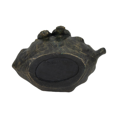 14" 2 Birds Perched On Leaf Birdfeeder, Bronze - Al Rugaib Furniture