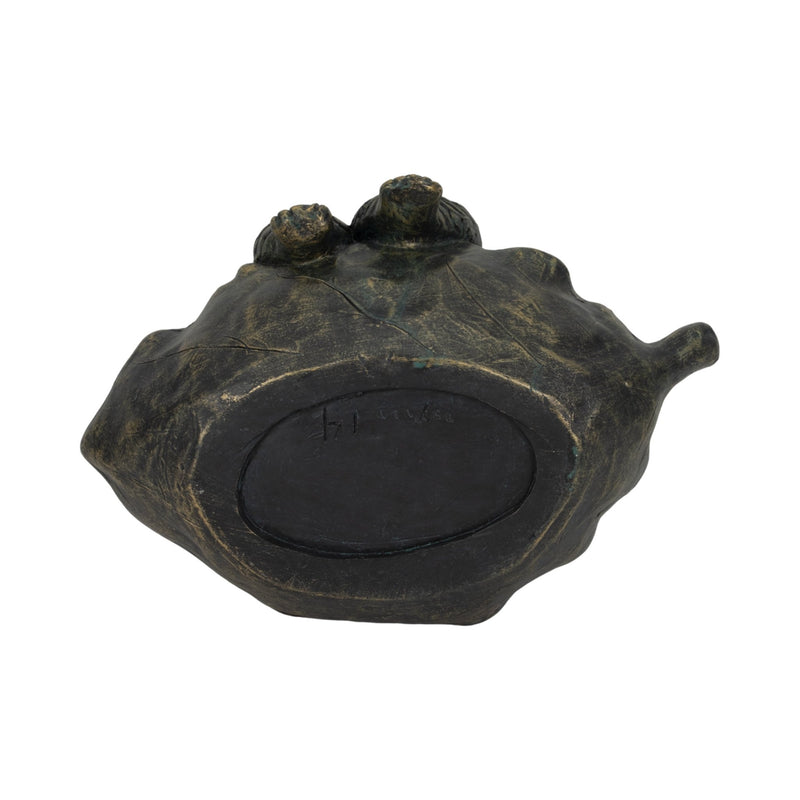 14" 2 Birds Perched On Leaf Birdfeeder, Bronze - Al Rugaib Furniture