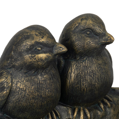 14" 2 Birds Perched On Leaf Birdfeeder, Bronze - Al Rugaib Furniture