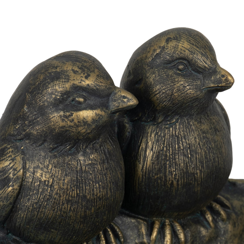 14" 2 Birds Perched On Leaf Birdfeeder, Bronze - Al Rugaib Furniture