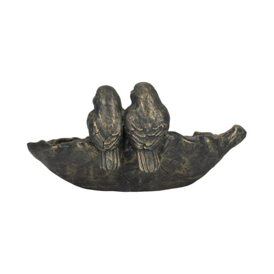 14" 2 Birds Perched On Leaf Birdfeeder, Bronze - Al Rugaib Furniture