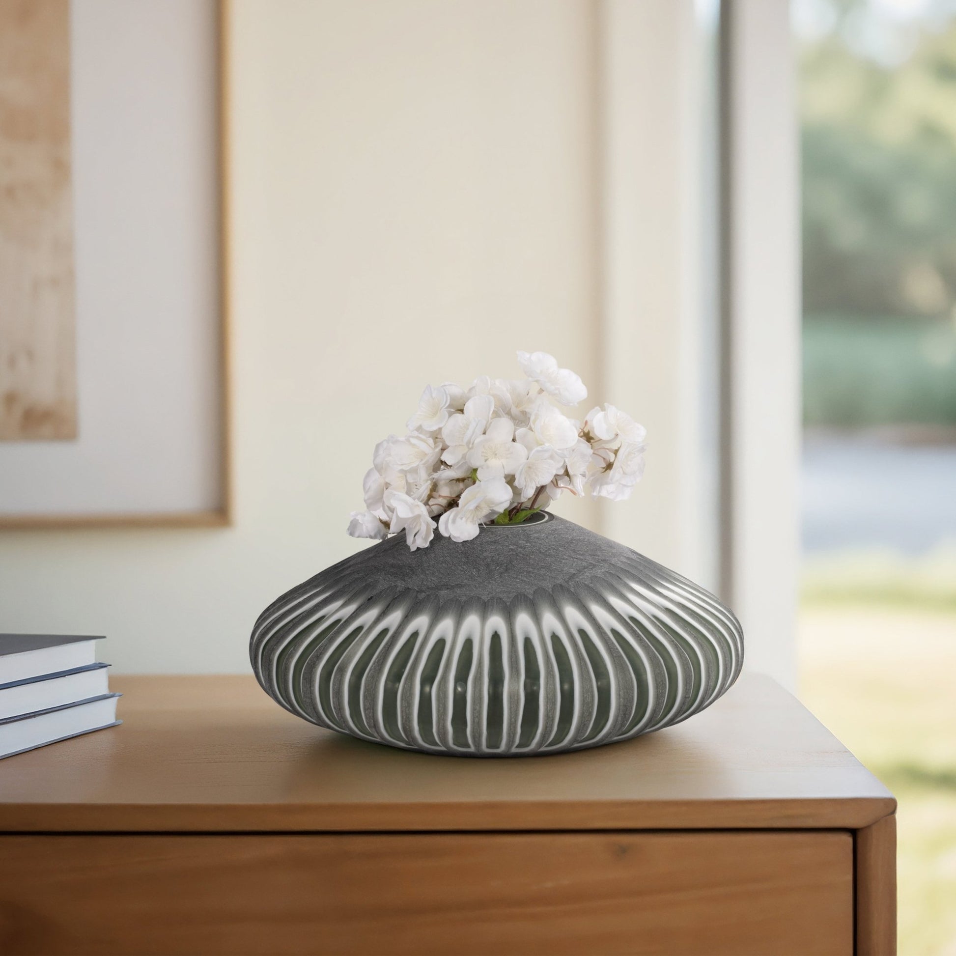 14" Abbot Small Green/Grey Glass Vase Vases and Jars| Sagebrook Home