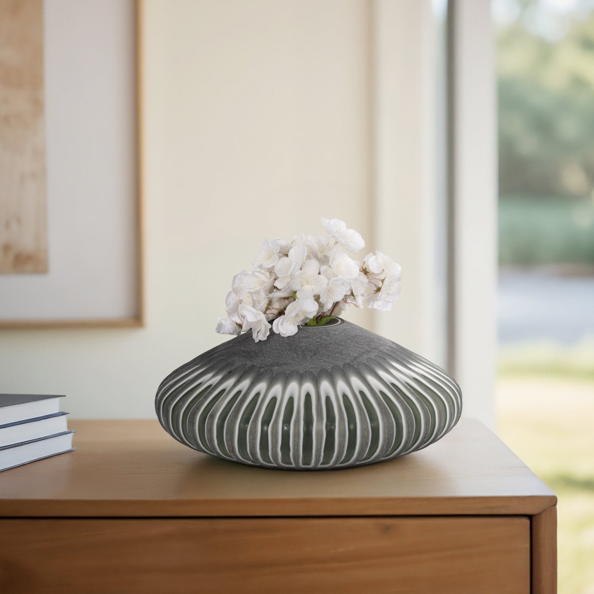 14" Abbot Small Green/Grey Glass Vase Vases and Jars| Sagebrook Home