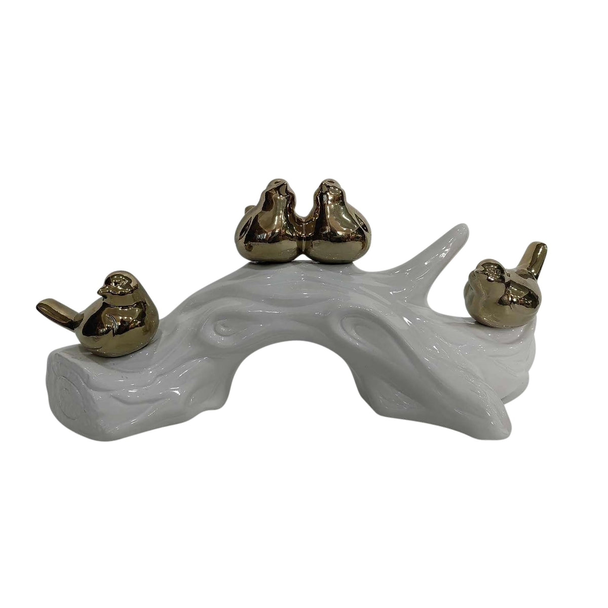 14" Birds Sitting On Branch, White/gold Table Decors| Sagebrook Home