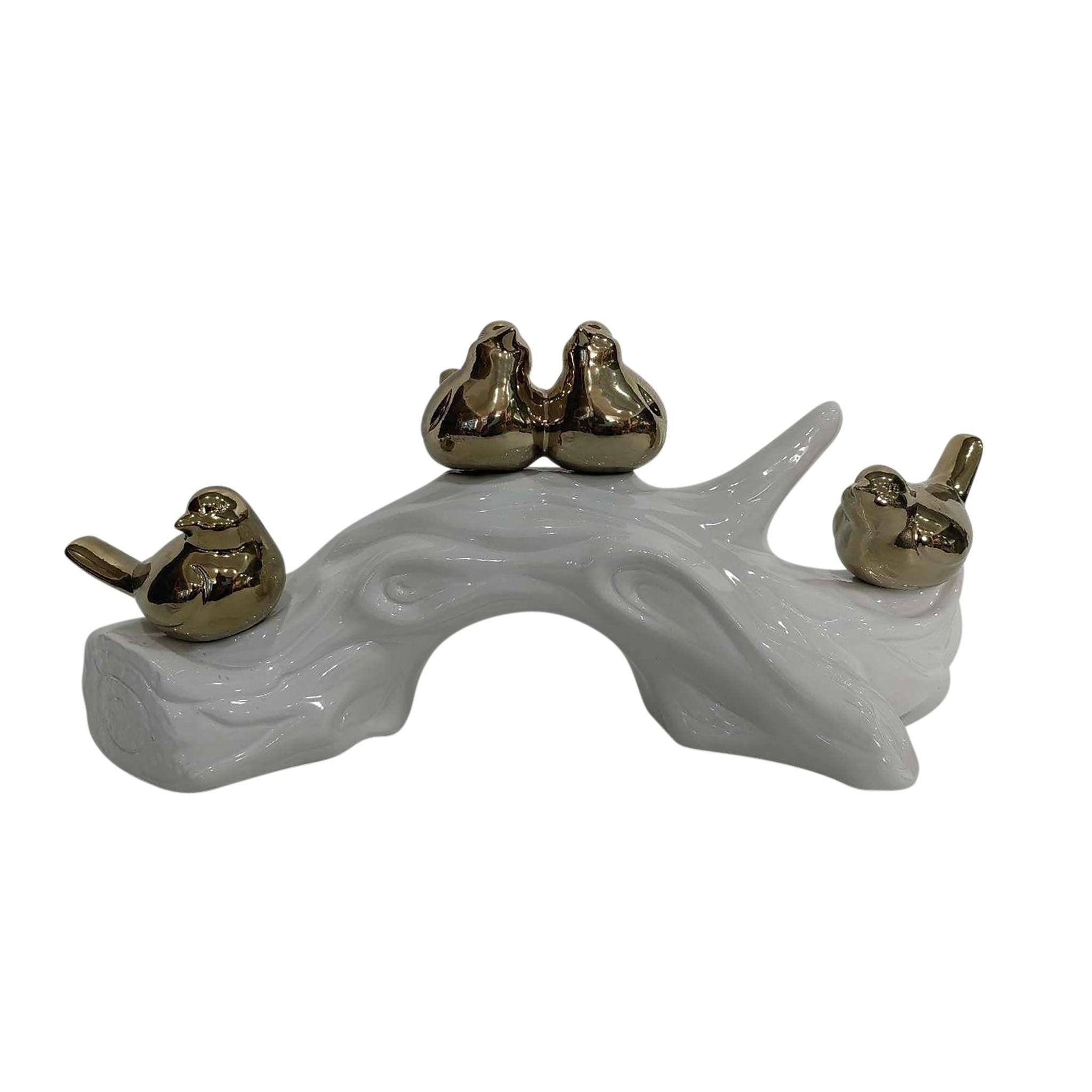 14" Birds Sitting On Branch, White/gold Table Decors| Sagebrook Home