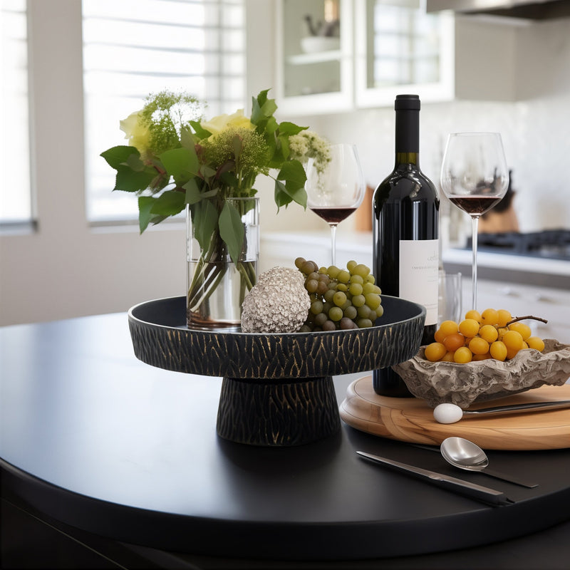 14" Cali Metal Pedestal Tray, Black - Al Rugaib Furniture