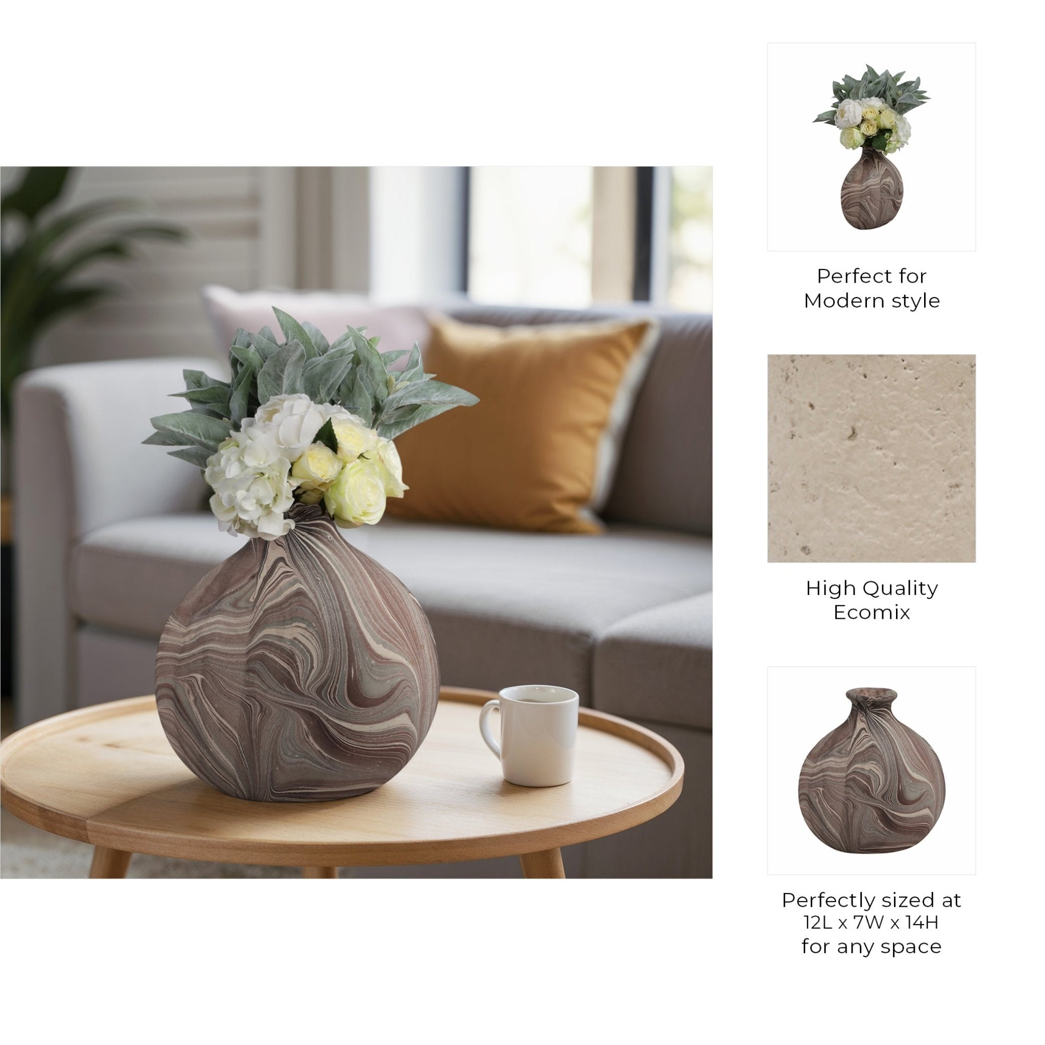 14" CARRANA MEDIUM BROWN ECOMIX VASE Vases and Jars| Sagebrook Home