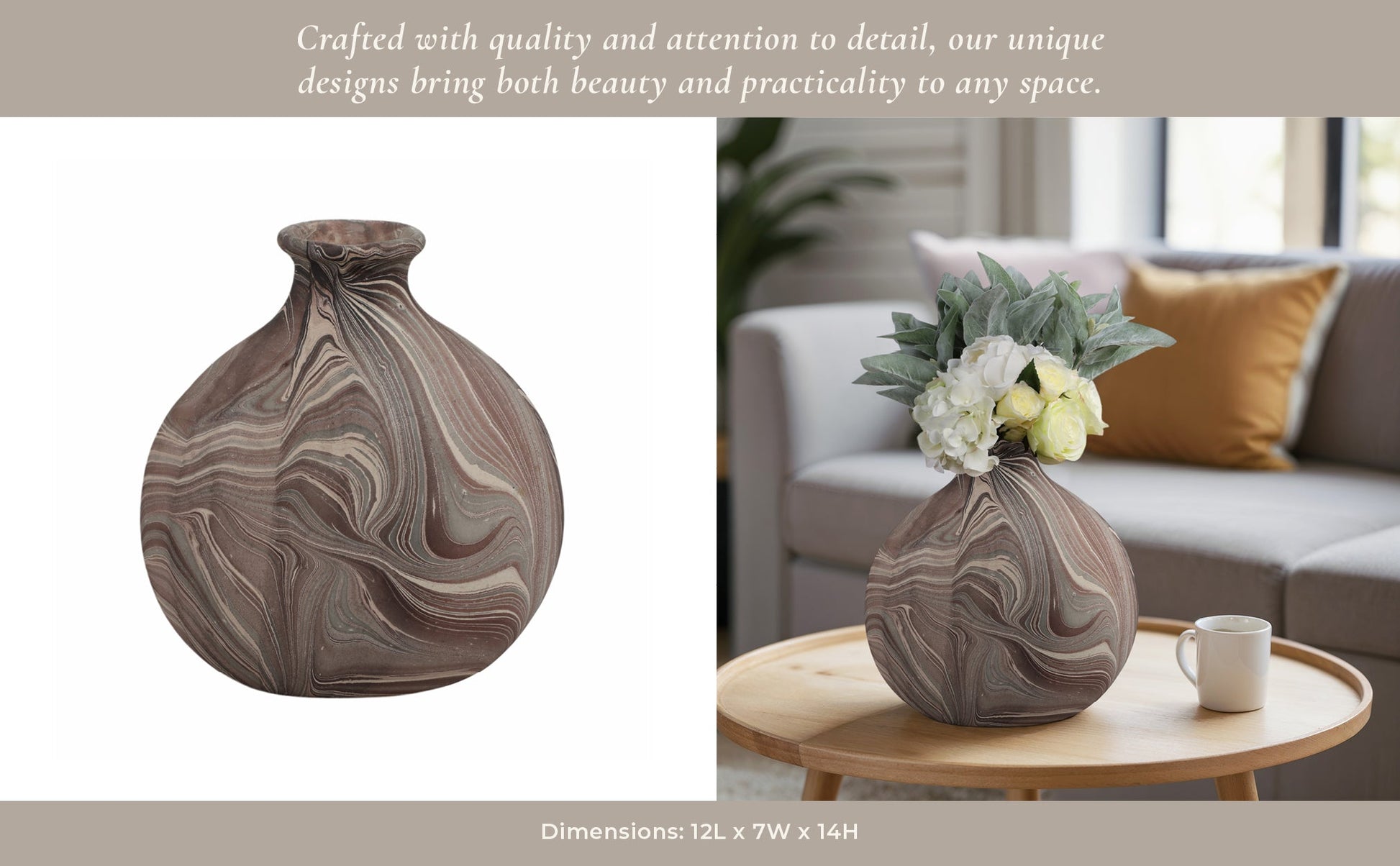14" CARRANA MEDIUM BROWN ECOMIX VASE Vases and Jars| Sagebrook Home