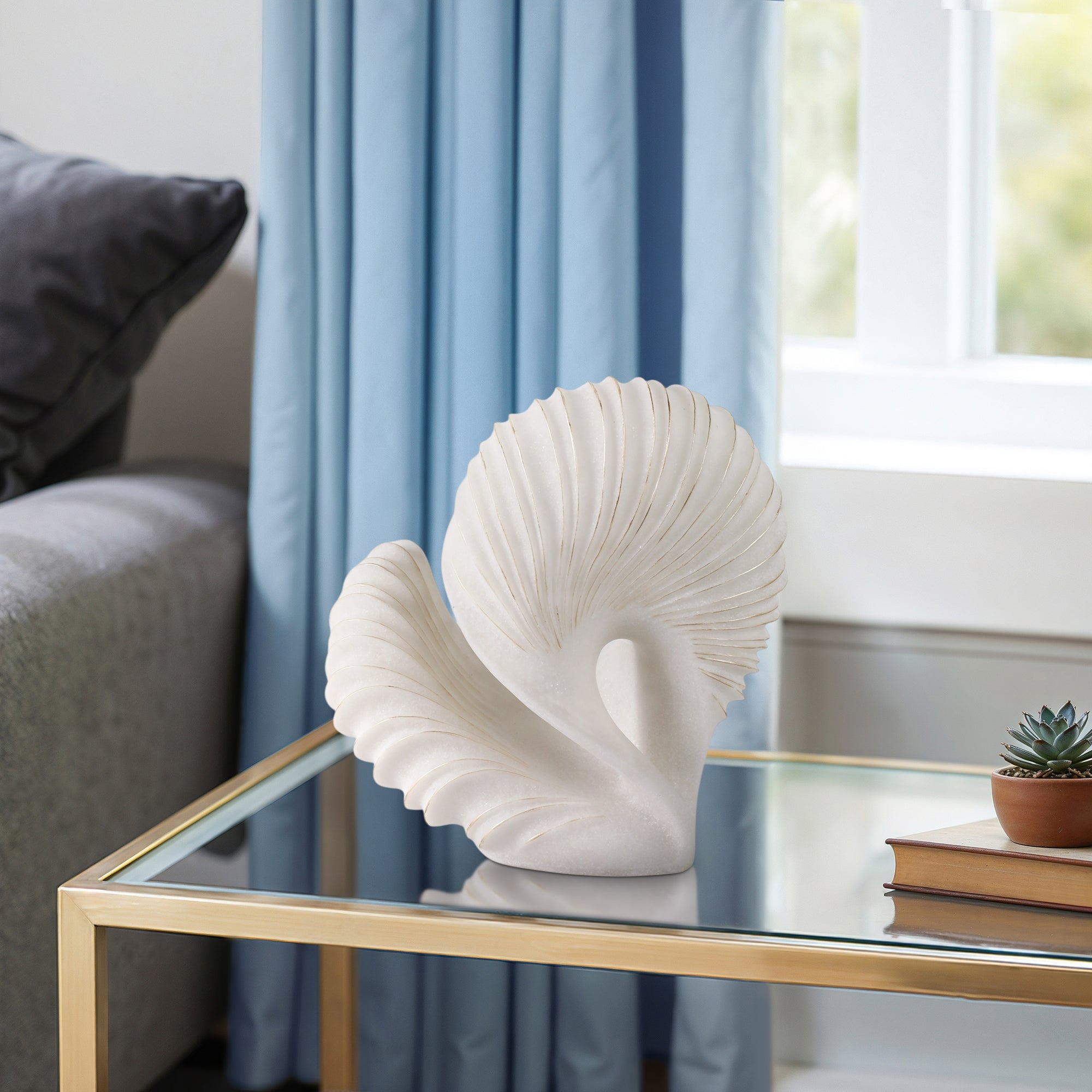 14" EVANSTON QUARTZ RESIN SHELL STATUARY, WHITE Table Decors| Sagebrook Home