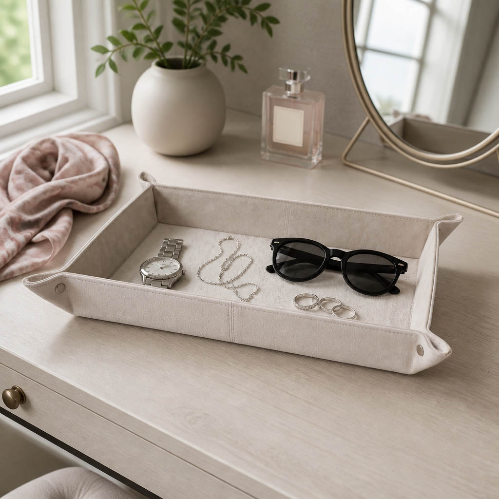14" Girad Cream Suede And Hair On Hide Tray Tray| Sagebrook Home