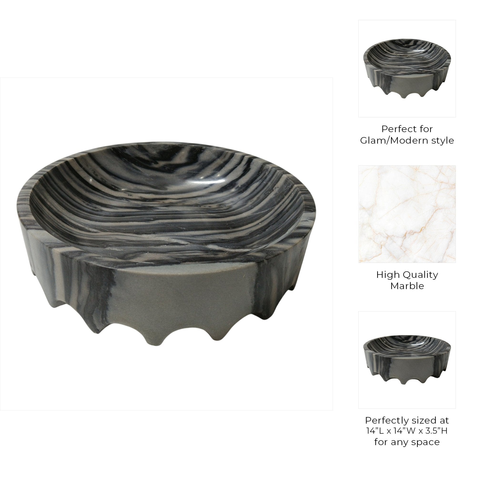14" Hazley Carved Marble Tray Table Decors| Sagebrook Home