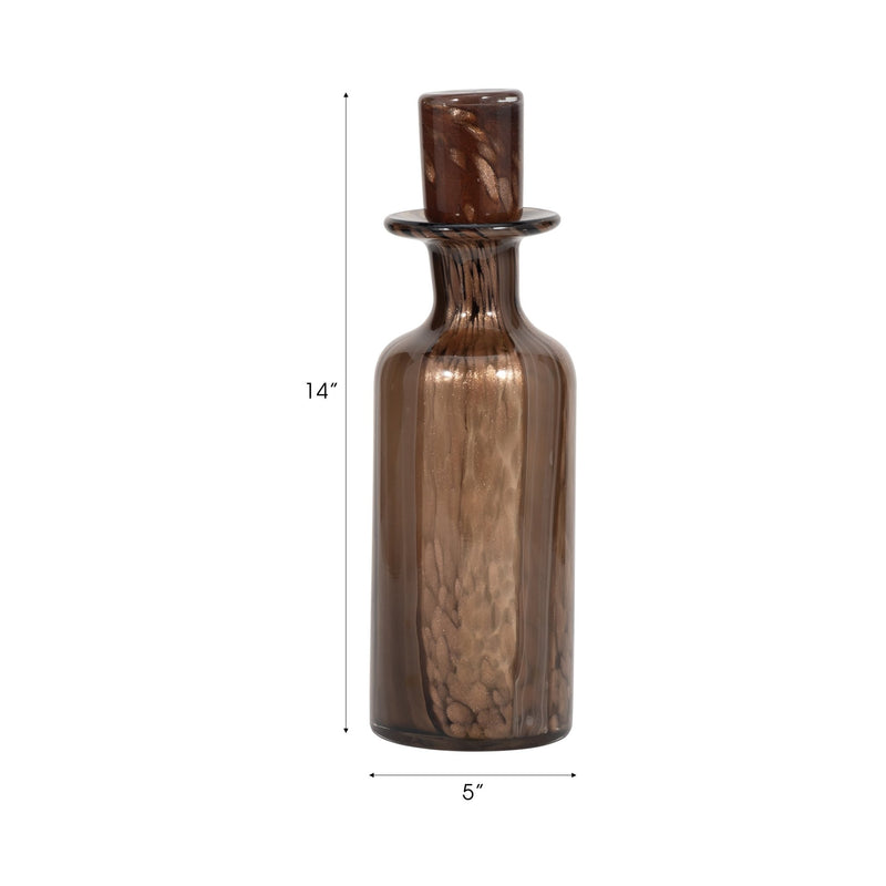14" Hilary Large Brown Glass Bottle - Al Rugaib Furniture