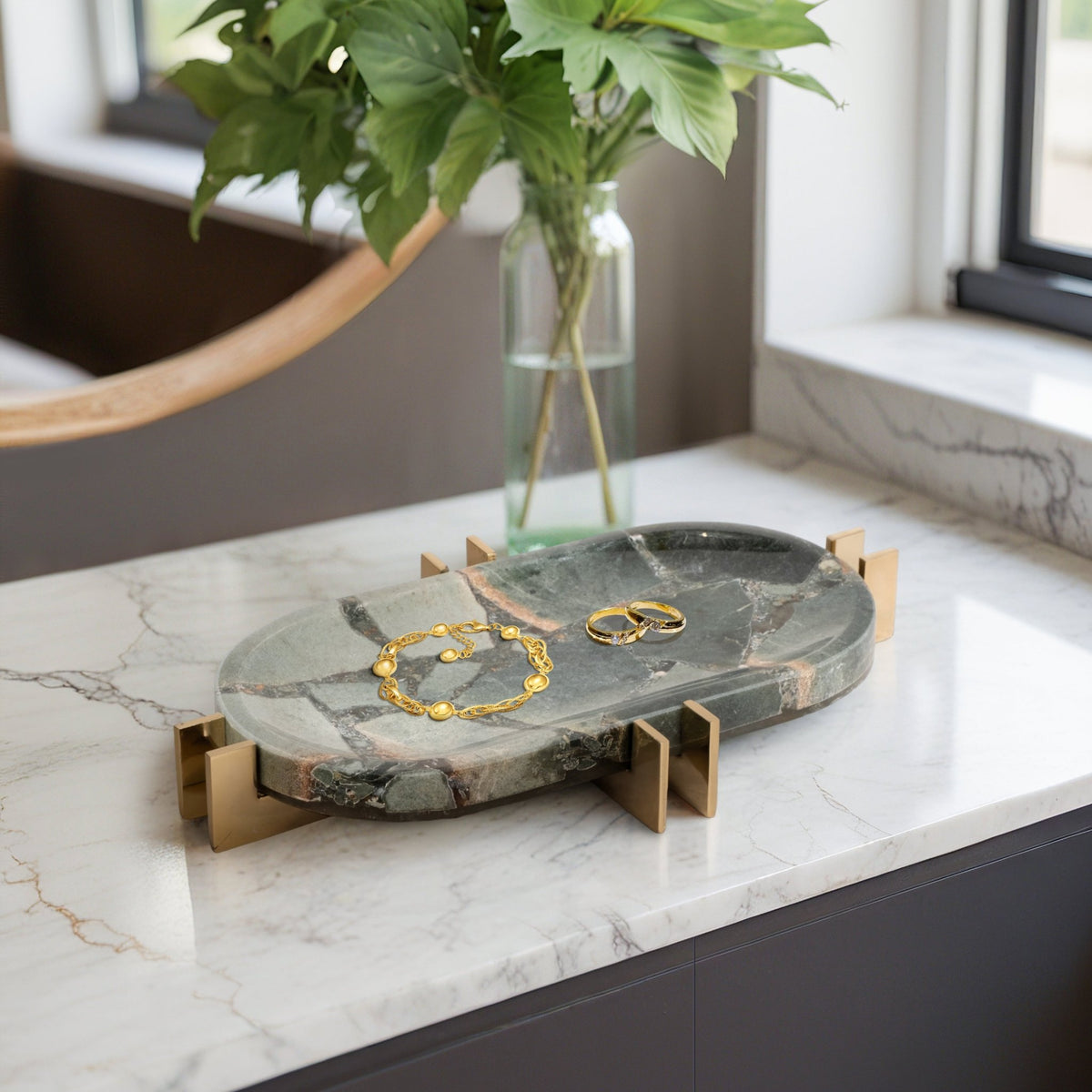 14" Komi Green Malakite Tray Table Decors| Sagebrook Home