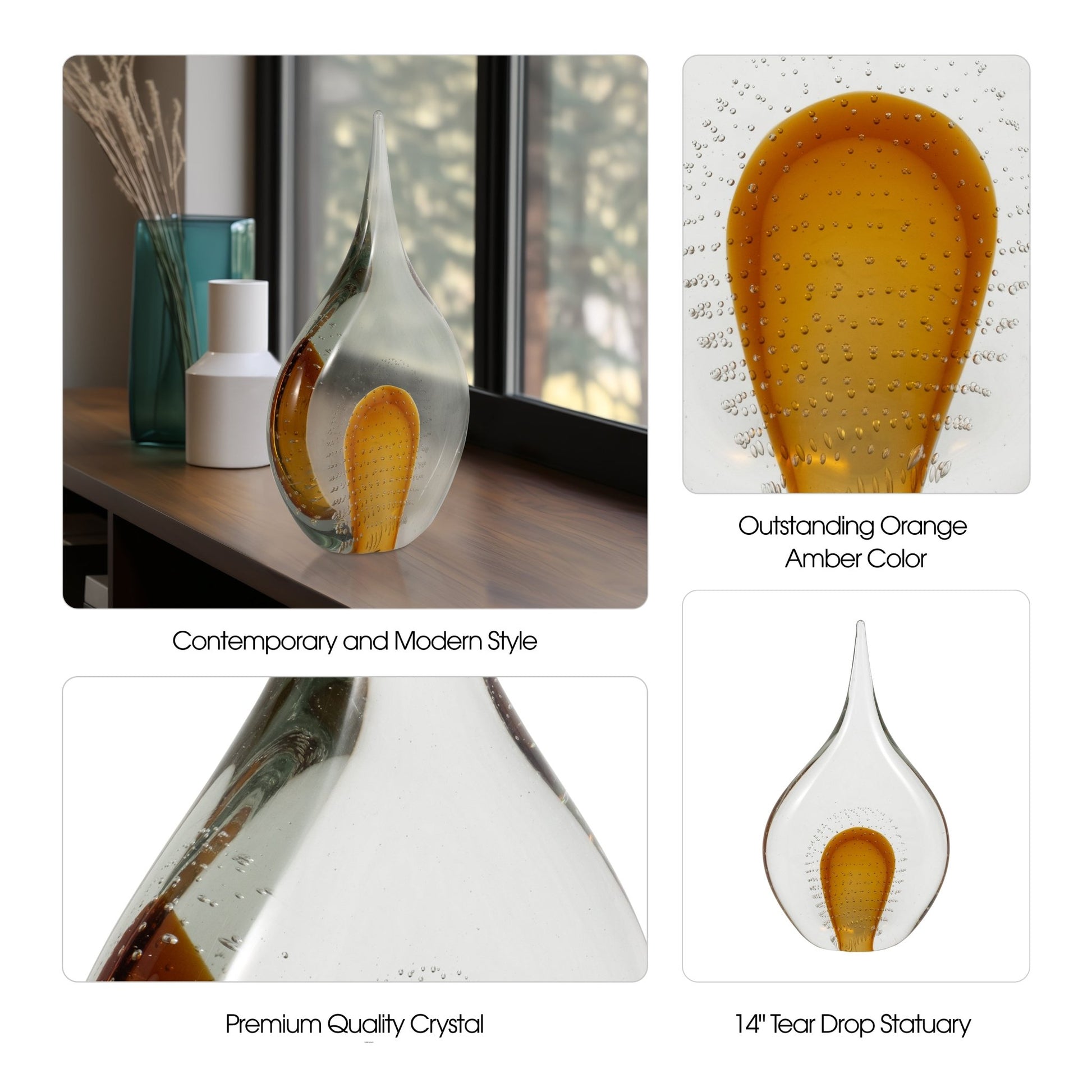 14" MEEDA AMBER CRYSTAL TEAR DROP Table Decors| Sagebrook Home