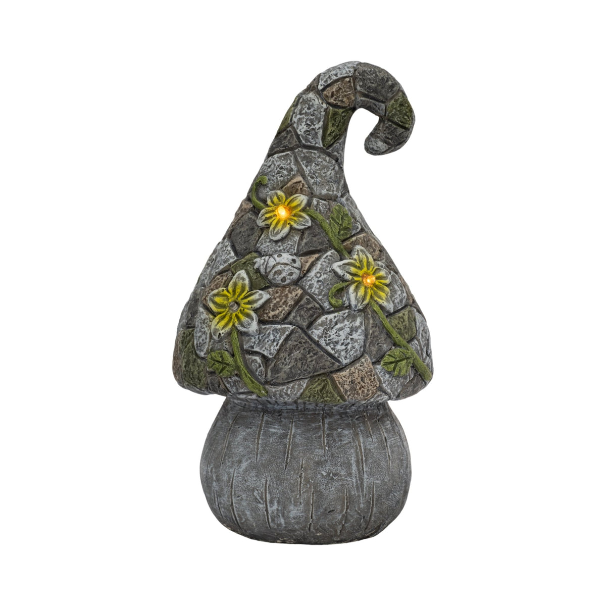 14" Mushroom Statue With Solar Flowers, Grey Multi Table Decors| Sagebrook Home