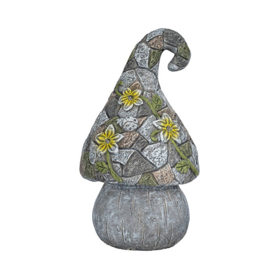 14" Mushroom Statue With Solar Flowers, Grey Multi - Al Rugaib Furniture